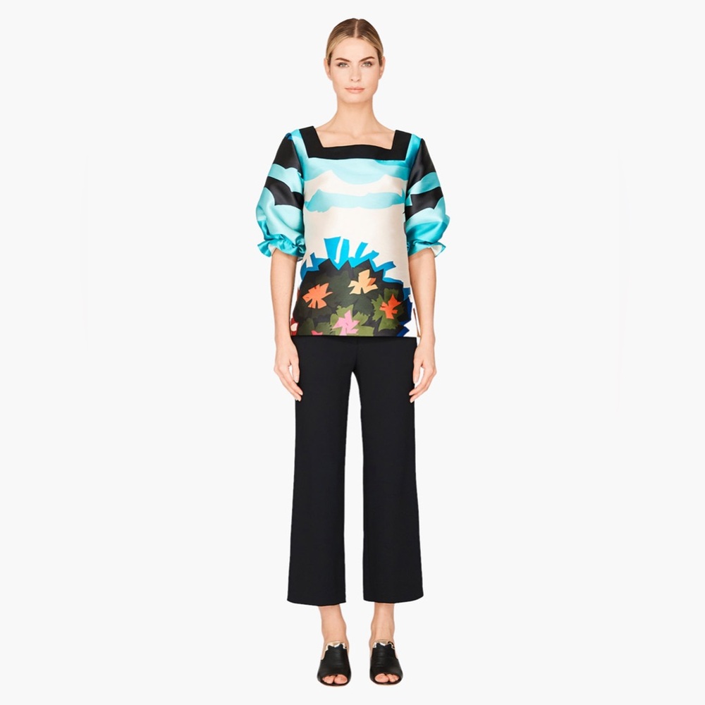 Mi Jong Lee Pleat Sleeve Square Neck Blouse